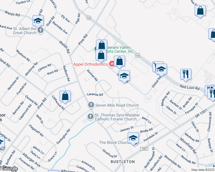 map of restaurants, bars, coffee shops, grocery stores, and more near 567 Remsen Road in Philadelphia