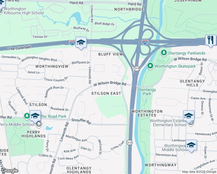 map of restaurants, bars, coffee shops, grocery stores, and more near 6992 Constitution Place in Columbus