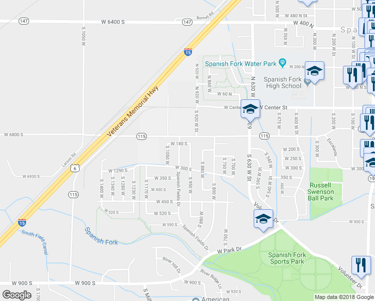 map of restaurants, bars, coffee shops, grocery stores, and more near 214 South 950 West in Spanish Fork