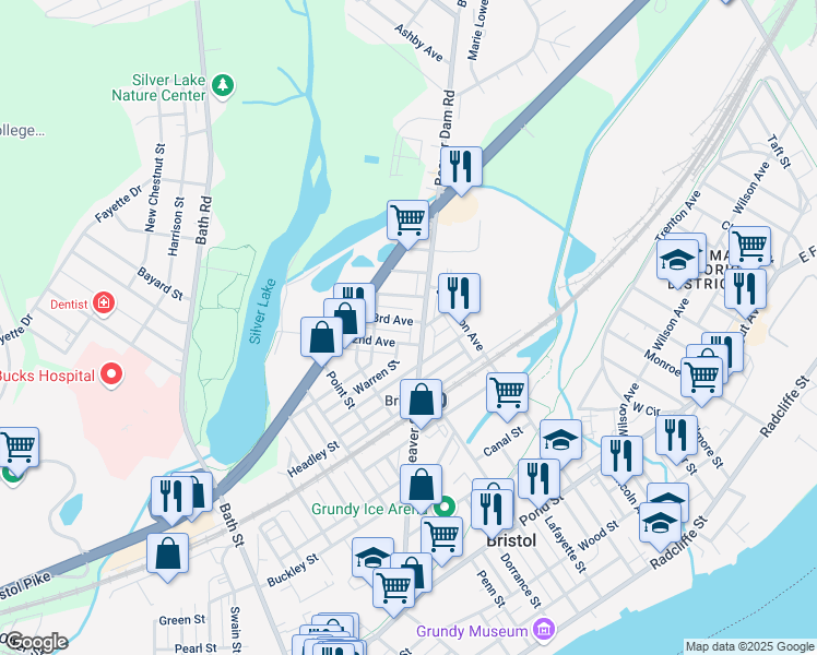 map of restaurants, bars, coffee shops, grocery stores, and more near 838 3rd Avenue in Bristol