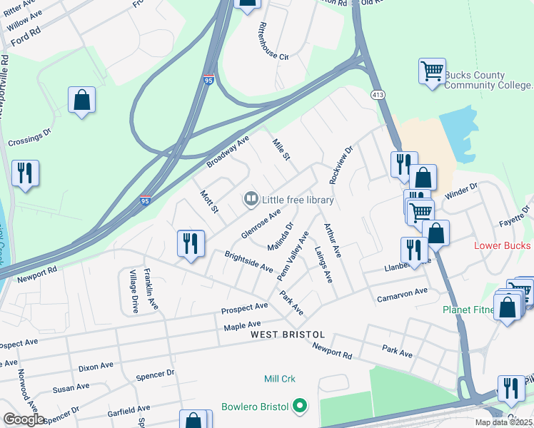 map of restaurants, bars, coffee shops, grocery stores, and more near 3211 Glenrose Avenue in Bristol