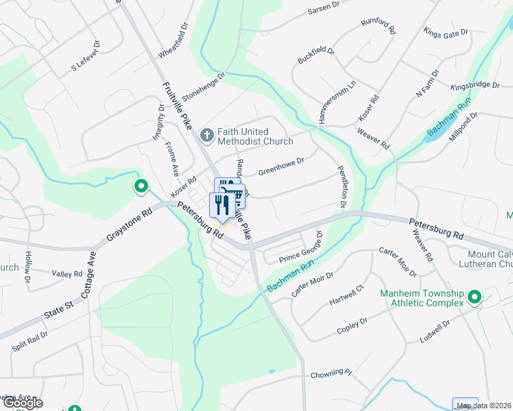 map of restaurants, bars, coffee shops, grocery stores, and more near 546 Randolph Dr in Lititz
