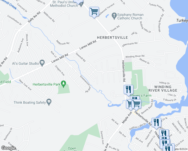 map of restaurants, bars, coffee shops, grocery stores, and more near 73 Creek Road in Brick Township