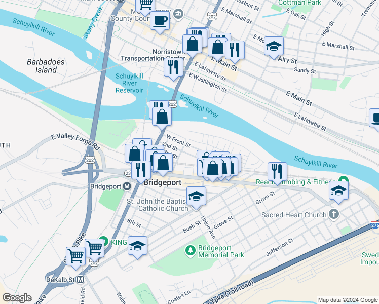 map of restaurants, bars, coffee shops, grocery stores, and more near 201 Mill Street in Bridgeport