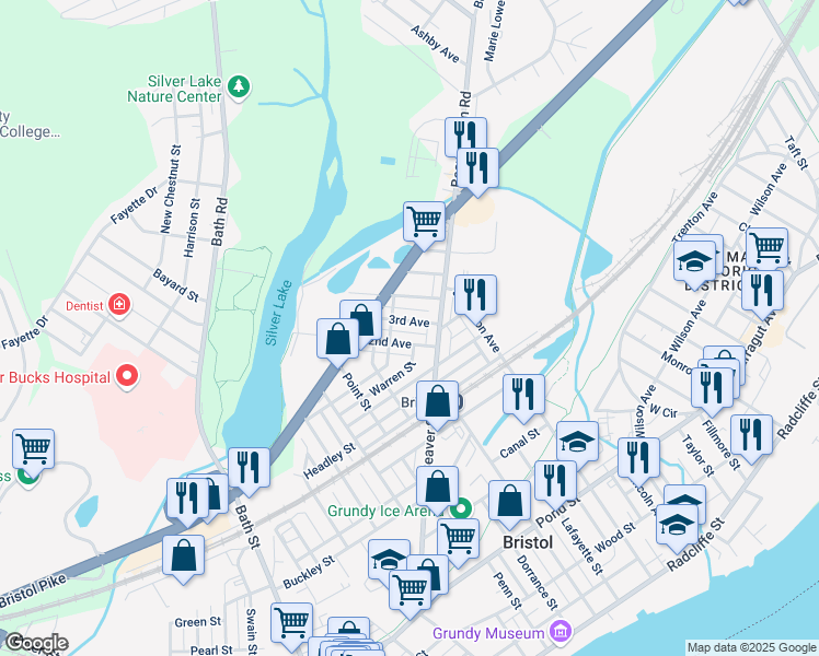 map of restaurants, bars, coffee shops, grocery stores, and more near 838 3rd Avenue in Bristol