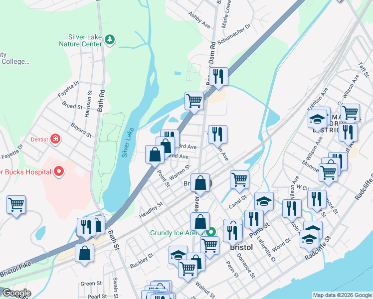 map of restaurants, bars, coffee shops, grocery stores, and more near 838 3rd Avenue in Bristol