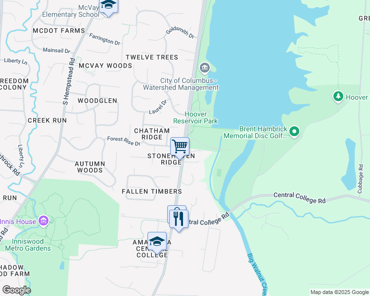 map of restaurants, bars, coffee shops, grocery stores, and more near 6972 Sunbury Road in Westerville
