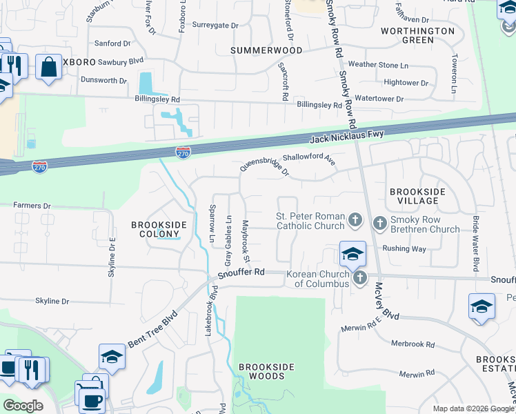 map of restaurants, bars, coffee shops, grocery stores, and more near 2066 Gliddon Court in Columbus