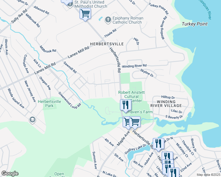 map of restaurants, bars, coffee shops, grocery stores, and more near 242 Sawmill Road in Brick Township