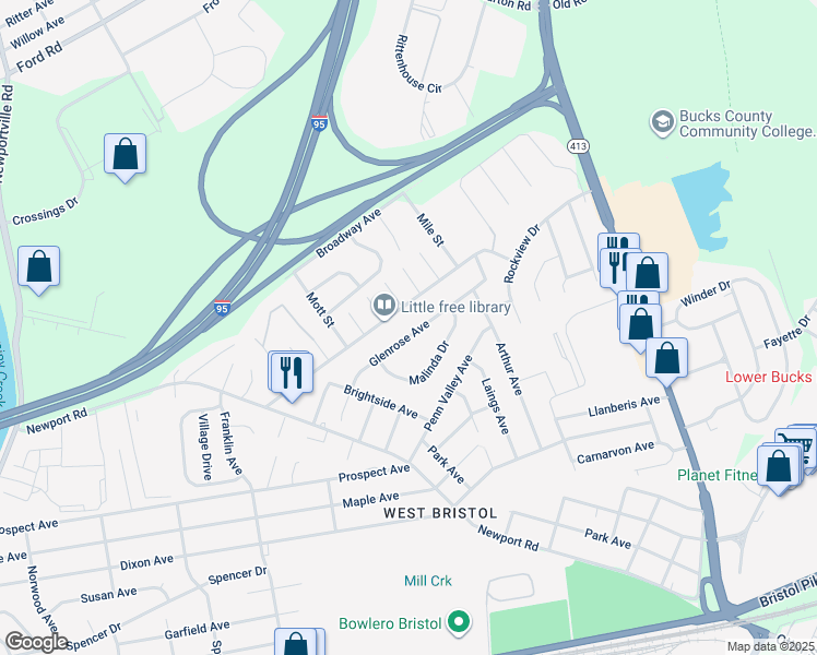 map of restaurants, bars, coffee shops, grocery stores, and more near 3211 Glenrose Avenue in Bristol