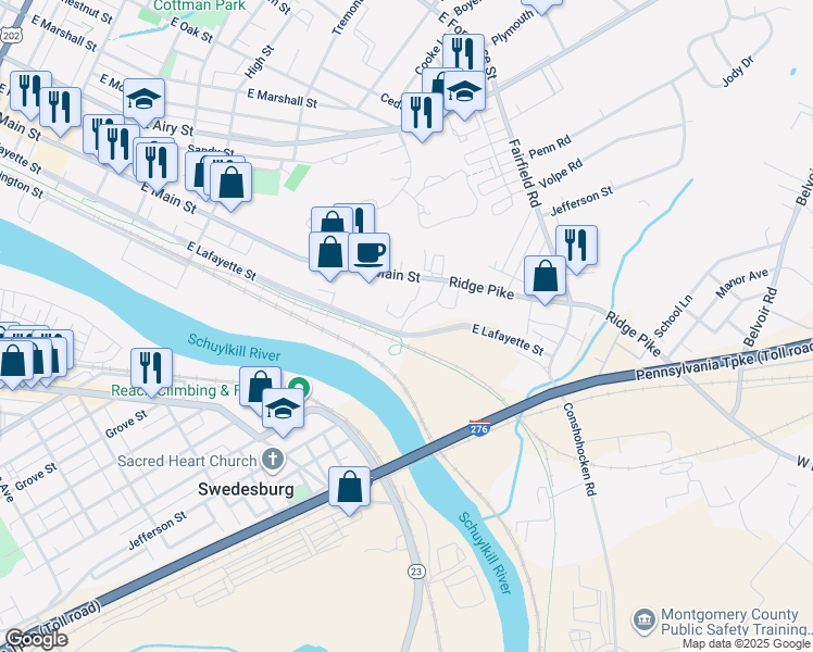 map of restaurants, bars, coffee shops, grocery stores, and more near 44 Ross Street in Plymouth Meeting