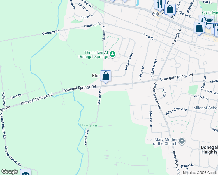 map of restaurants, bars, coffee shops, grocery stores, and more near 1080 Donegal Springs Road in Mount Joy