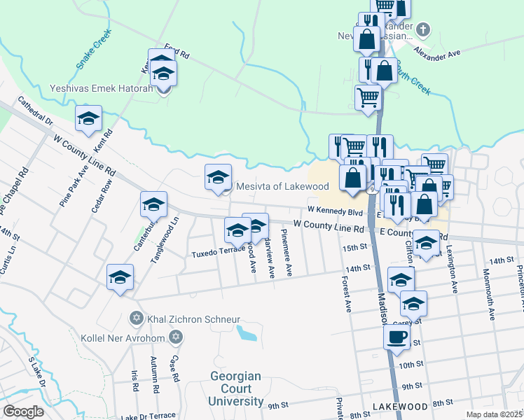 map of restaurants, bars, coffee shops, grocery stores, and more near 1550 Cedarview Avenue in Lakewood