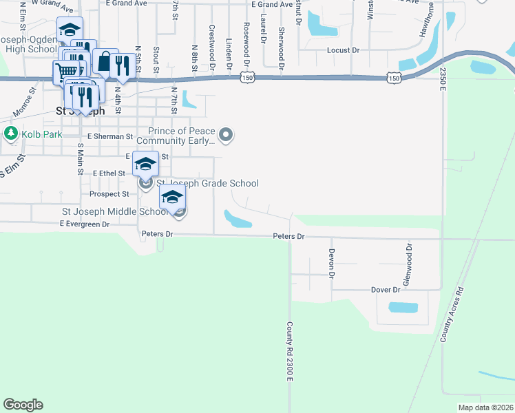 map of restaurants, bars, coffee shops, grocery stores, and more near 1002 Reagan Drive in Saint Joseph