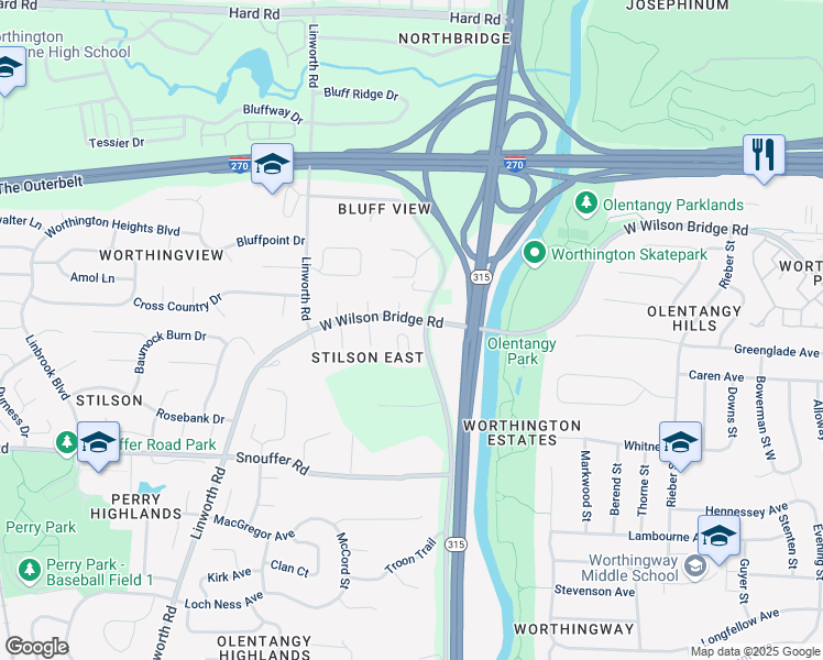 map of restaurants, bars, coffee shops, grocery stores, and more near 6972 Andrew Hill Place in Columbus