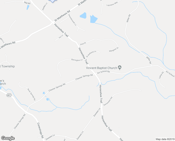 map of restaurants, bars, coffee shops, grocery stores, and more near 2217 Chester Springs Road in Chester Springs