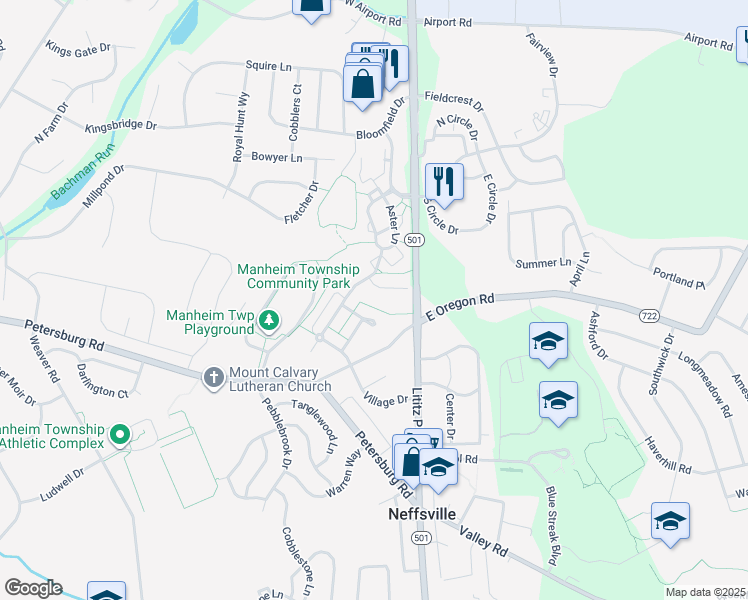 map of restaurants, bars, coffee shops, grocery stores, and more near 125 Winterberry Court in Lititz