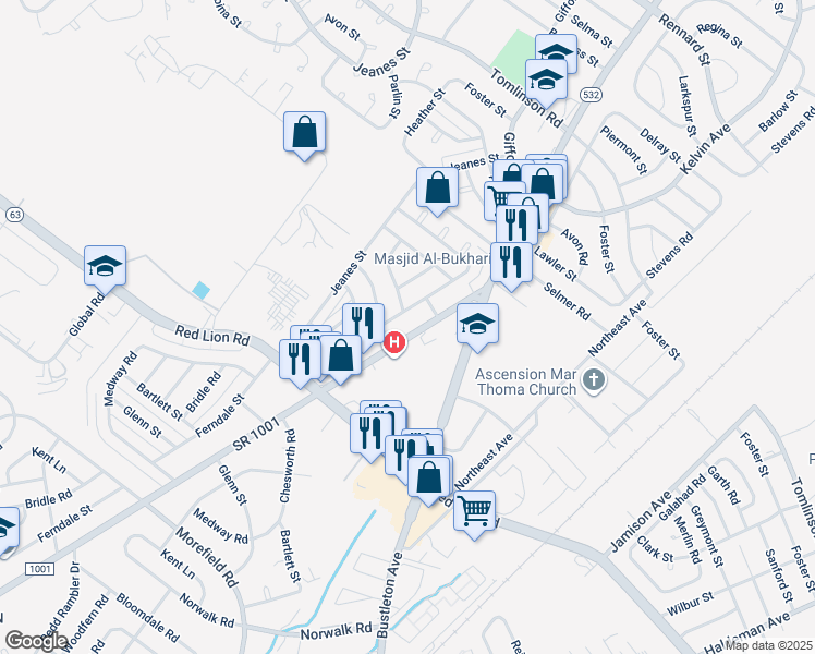 map of restaurants, bars, coffee shops, grocery stores, and more near 10118 Verree Road in Philadelphia