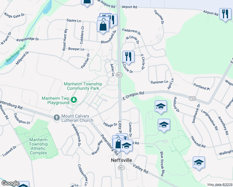 map of restaurants, bars, coffee shops, grocery stores, and more near 2940 Lititz Pike in Lititz