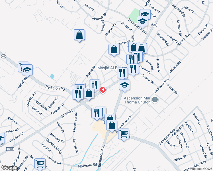 map of restaurants, bars, coffee shops, grocery stores, and more near 10118 Verree Road in Philadelphia