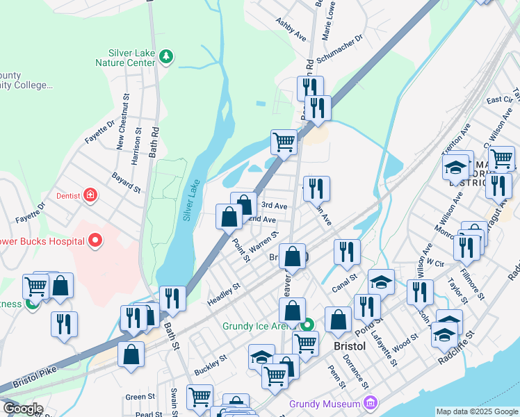 map of restaurants, bars, coffee shops, grocery stores, and more near 796 3rd Avenue in Bristol