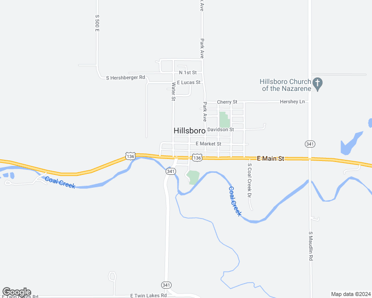 map of restaurants, bars, coffee shops, grocery stores, and more near 106 North Cross Street in Hillsboro