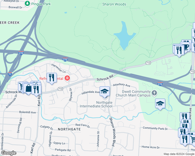 map of restaurants, bars, coffee shops, grocery stores, and more near 1880 Ohio 710 in Columbus