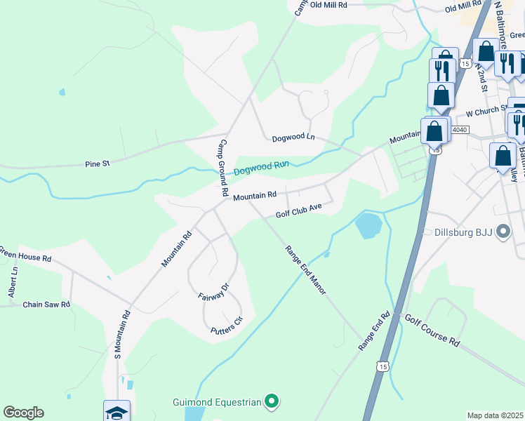 map of restaurants, bars, coffee shops, grocery stores, and more near 408 Golf Club Avenue in Dillsburg