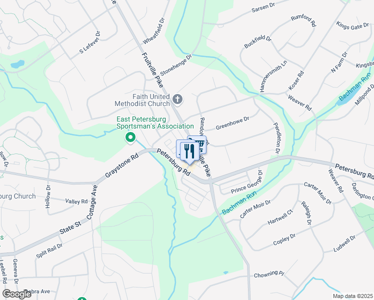 map of restaurants, bars, coffee shops, grocery stores, and more near 600 Richmond Drive in Lancaster