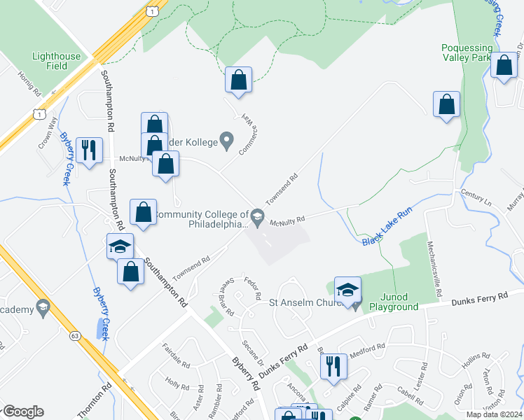 map of restaurants, bars, coffee shops, grocery stores, and more near 13024 Townsend Road in Philadelphia