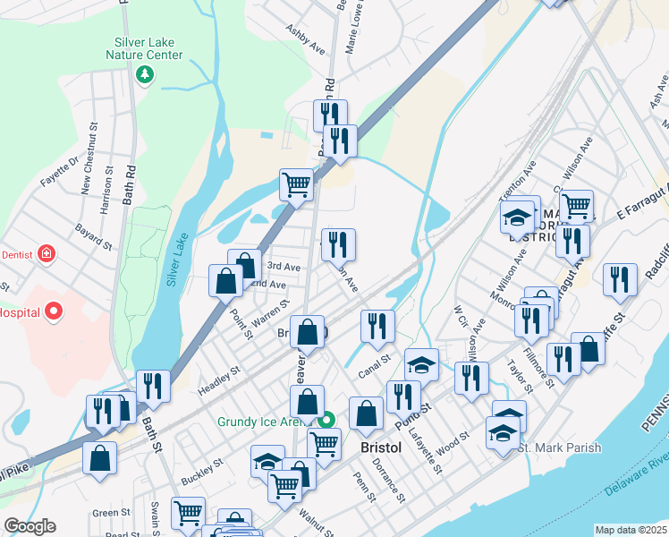 map of restaurants, bars, coffee shops, grocery stores, and more near 918 Jefferson Avenue in Bristol