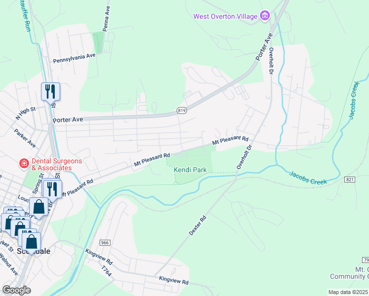 map of restaurants, bars, coffee shops, grocery stores, and more near 603 Mount Pleasant Road in Scottdale