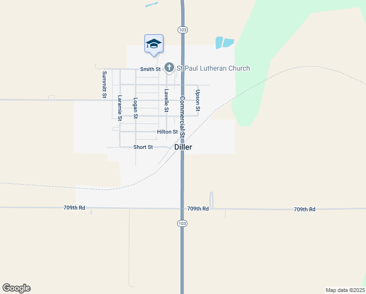 map of restaurants, bars, coffee shops, grocery stores, and more near Nebraska 103 in Diller