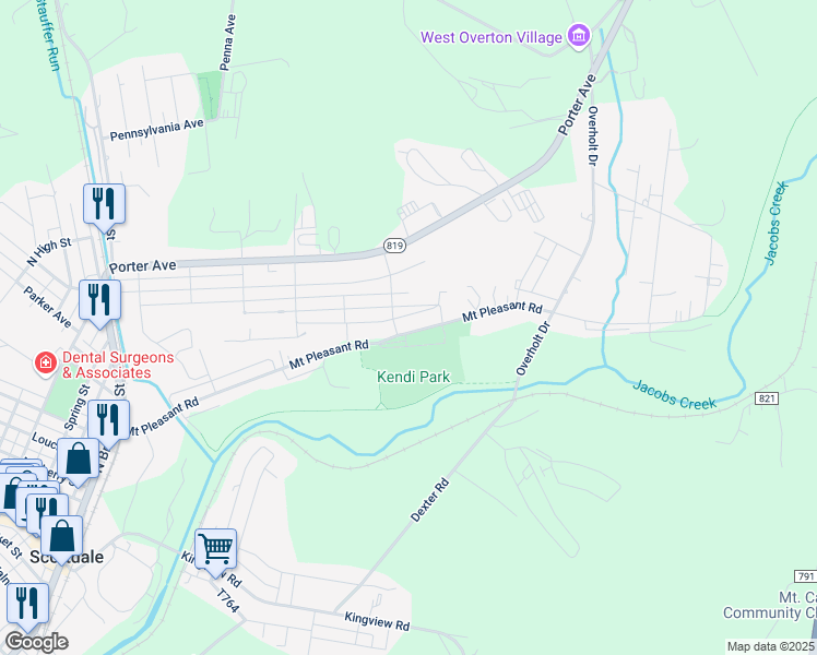 map of restaurants, bars, coffee shops, grocery stores, and more near 603 Mount Pleasant Road in Scottdale