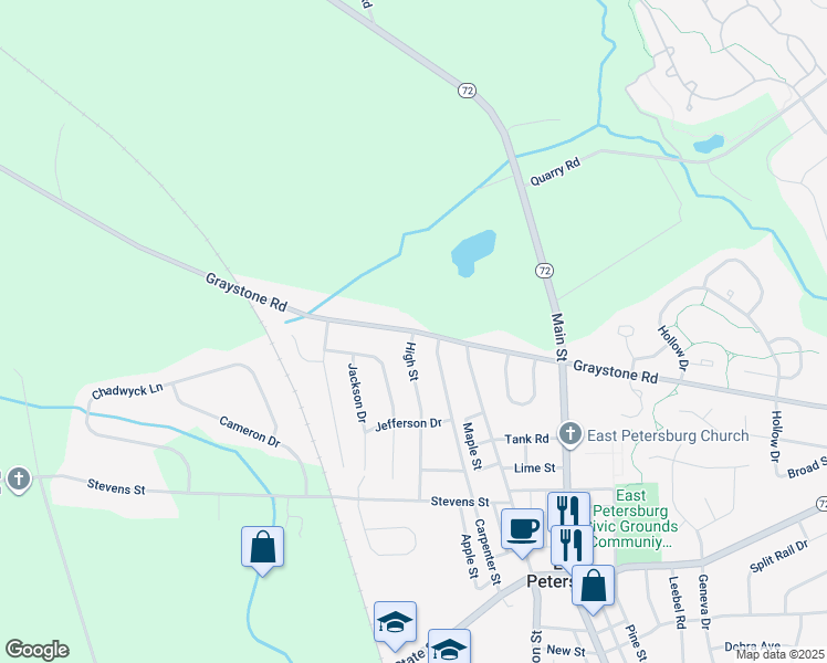 map of restaurants, bars, coffee shops, grocery stores, and more near Graystone Road in Lancaster County