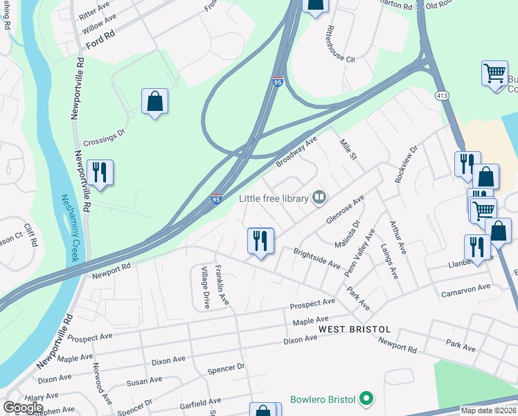 map of restaurants, bars, coffee shops, grocery stores, and more near 1500 Morris Street in Bristol