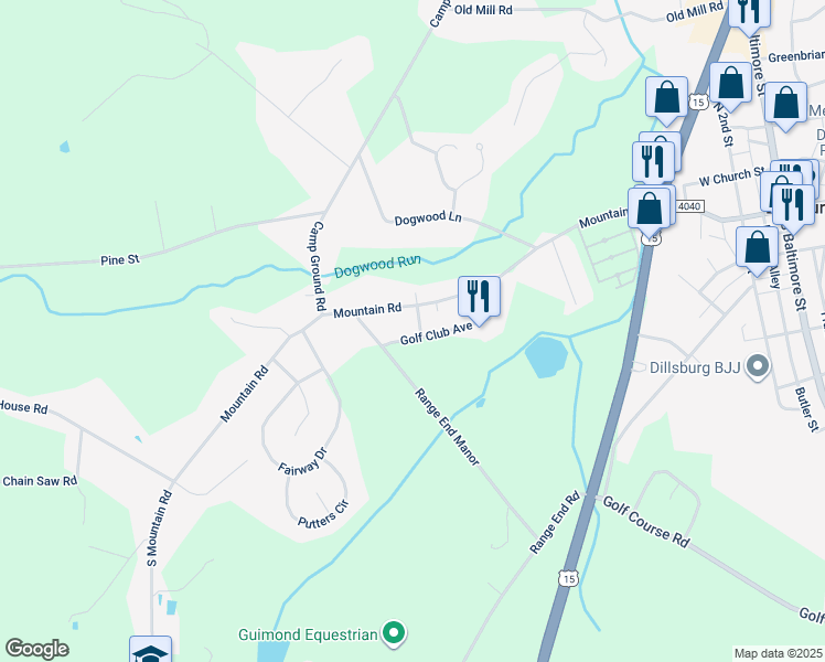 map of restaurants, bars, coffee shops, grocery stores, and more near 402 Golf Club Avenue in Dillsburg