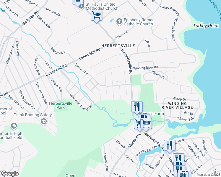 map of restaurants, bars, coffee shops, grocery stores, and more near 188 Sawmill Road in Brick