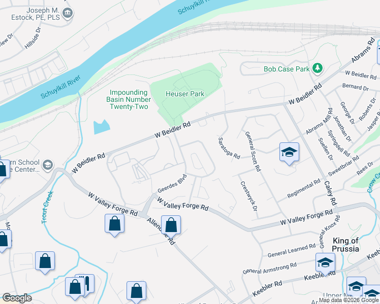 map of restaurants, bars, coffee shops, grocery stores, and more near 737 Whitetail Circle in King of Prussia