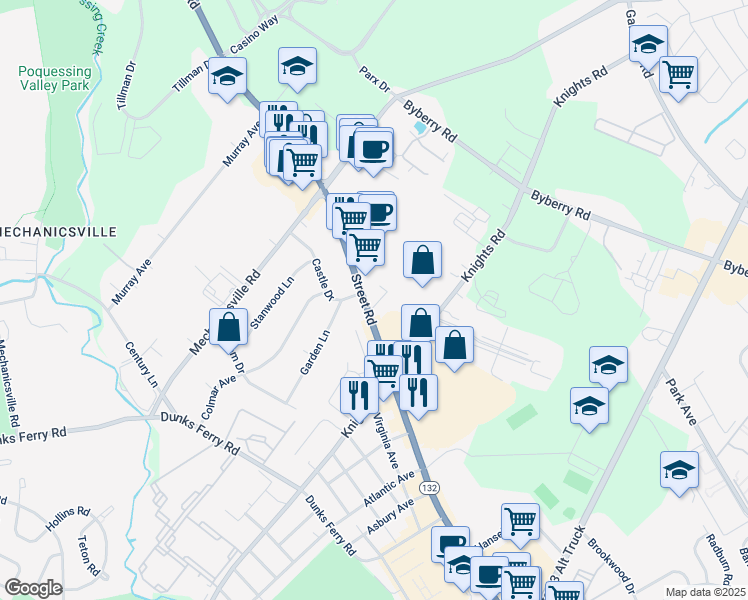 map of restaurants, bars, coffee shops, grocery stores, and more near 2548 Street Road in Bensalem