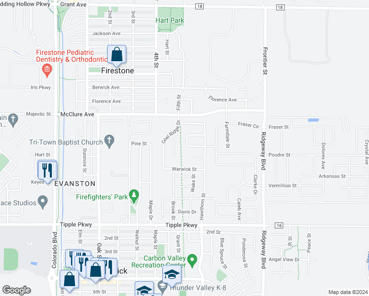 map of restaurants, bars, coffee shops, grocery stores, and more near 516 Hawthorn Circle in Frederick
