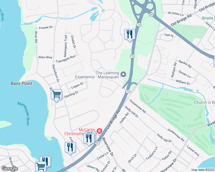 map of restaurants, bars, coffee shops, grocery stores, and more near 1504 Sawyer Avenue in Manasquan