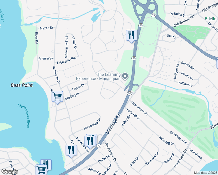 map of restaurants, bars, coffee shops, grocery stores, and more near 1504 Sawyer Avenue in Manasquan