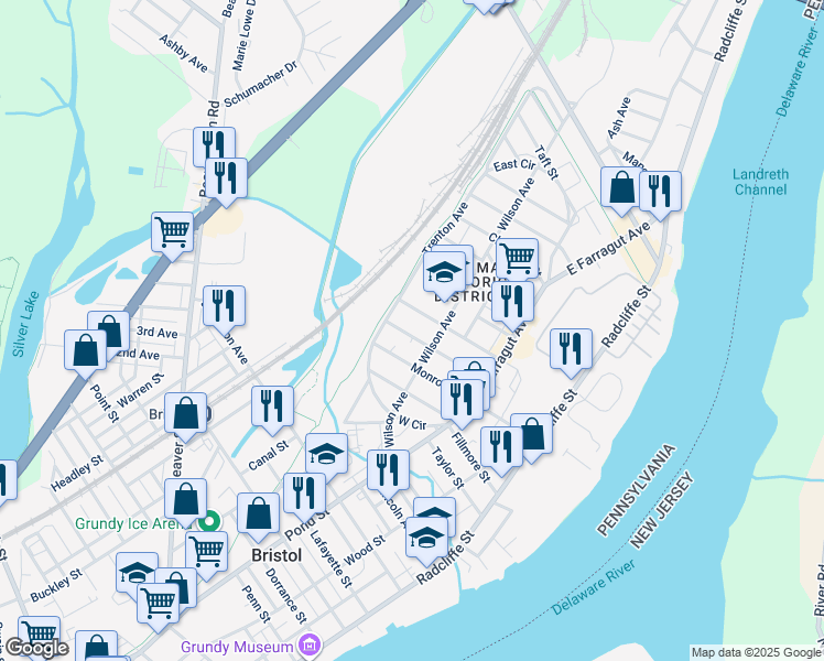 map of restaurants, bars, coffee shops, grocery stores, and more near 351 Jackson Street in Bristol