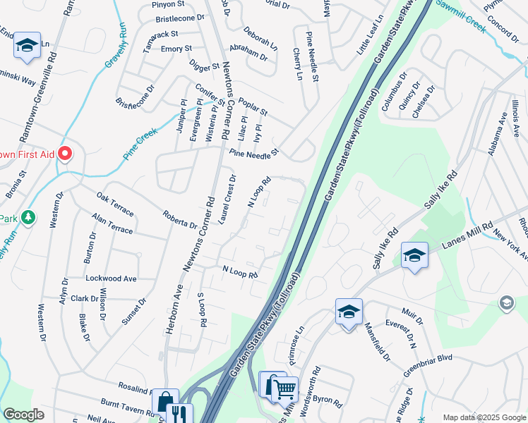 map of restaurants, bars, coffee shops, grocery stores, and more near 1016 Tammy Court in Brick Township