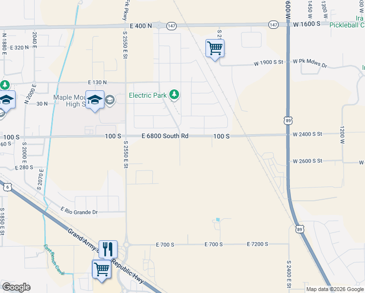 map of restaurants, bars, coffee shops, grocery stores, and more near 1888 East 6800 South in Spanish Fork