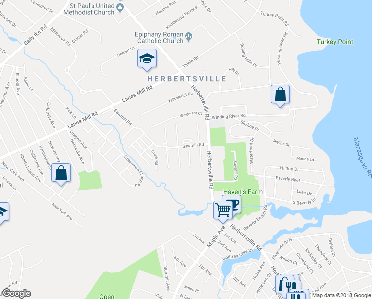 map of restaurants, bars, coffee shops, grocery stores, and more near 242 Sawmill Road in Brick Township