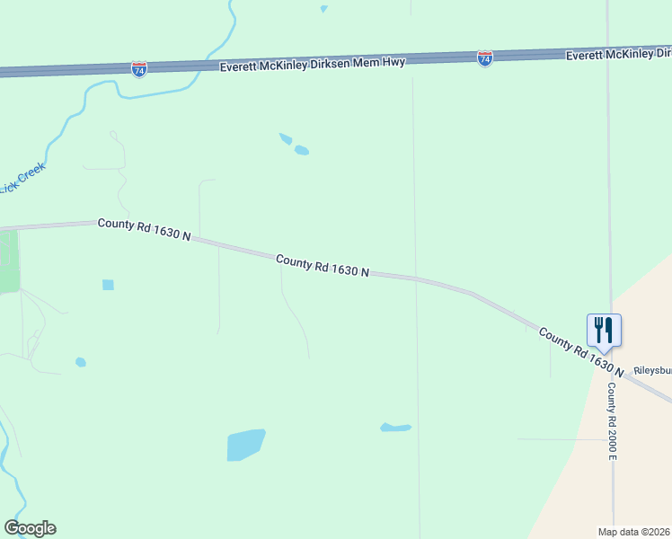 map of restaurants, bars, coffee shops, grocery stores, and more near County Road 1630 North in Danville