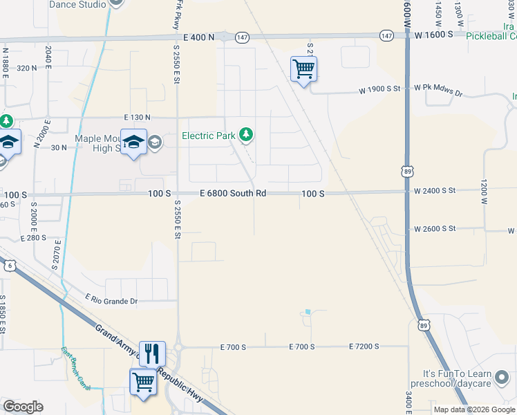map of restaurants, bars, coffee shops, grocery stores, and more near 1888 East 6800 South in Spanish Fork