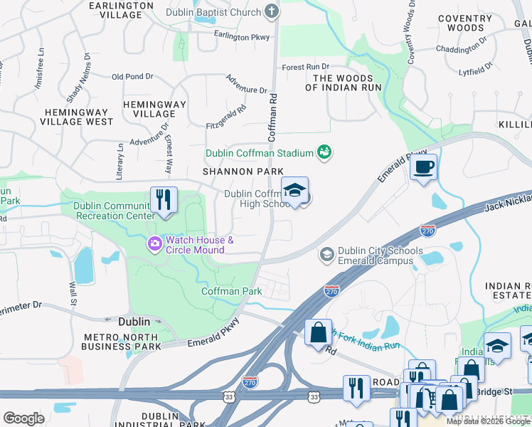 map of restaurants, bars, coffee shops, grocery stores, and more near 6934 Killarney Court in Dublin